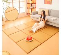 Japanese Indoor Traditional Tatami Sleeping Mat Floor Carpet,Folding Rattan Summer Sleeping Mat With Storage Bag,Non-Slip Living Room Bedroom Crawling Play(Size:9 piece 180x180cm/70.9x70.9in,Color:F)