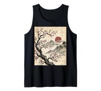 Japanese Ink Art Landscape with Sakura Tree Tank Top