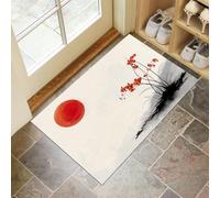 Japanese Ink Painting Doormat - Inside And Outside Welcome Mat, Light Beige Indoor Front Doormat With Non-Slip Backing, Heavy Duty Entrance Mat, 45 X 75 Cm Simple Style