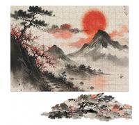 Japanese Ink Painting︰ Mountains and Sun Jigsaw Puzzle, 300 Pieces | A focused indoor hobby: a simple way to organise the image alone or together.