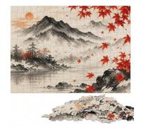 Japanese Ink Painting with Maple Leaves Jigsaw Puzzle, 300 Pieces | Clear image details - a simple way to organise the image in spare time.