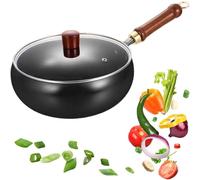 Japanese Iron Pan, 24cm/28cm Uncoated IronPans, Hand Forged Non-Stick Iron Pan, Or Natural Cooking, Gas Stove and Induction Stove, Non-Stick Pans (Glass lid, 28cm)