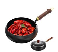 Japanese Iron Pan 28 cm - Forged Cast Iron - Without Coating, Suitable for Induction Cookers with Wooden Lid | Scratch-Resistant Frying Pan for Restaurant & Household (11 Inches, 2.1 kg)