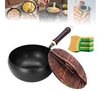Japanese Iron Pan,Hand-Forged Non-Stick Iron Pan Without Coating,Durable and Rust-Free,General Cooking Wok,Uncoated Cast Pans with Lid for Cooker Gas Stir Fry Pans (24cm/Smooth)