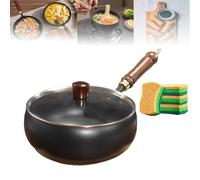 Japanese Iron Pan,Uncoated Iron Pan,Hand-Forged Non-Stick IronPan Without Coating,for Pots On Electric Stoves,Gas Stoves and Induction Cookers(Glass Lid, 24cm/9.45in)