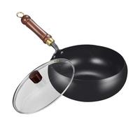 Japanese Iron Pan with Lid, 24cm Nonstick Uncoated Japanese Pan for Cooking, Hand-Forged Iron Woks Frying Pans for Induction, Ga s Stove