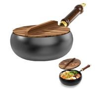 Japanese Iron Pan with Wooden Lid, 28 cm, Naturally Non-Stick & No Chemical Coating, Iron Pan, Frying Pan Made of High Purity Iron, Forged Iron Pan for Induction, Electric and Gas Stoves