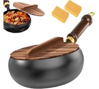 Japanese Iron Pan with Wooden Lid Forged, 24cm/28cm Uncoated Iron Pans, Japanese Hand-Forged Non-Stick Pan for Natural Cooking, Gas Stove and Induction Stove (24)