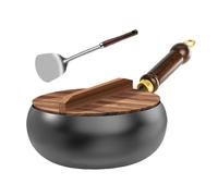 Japanese Iron Pan with Wooden Lid Forged - 24x11cm Hand Handcrafted Non-Stick Irons Pans | Stainless Steel Pan Uncoated for Natural Cooking On Gas Stove Open Fire Camping Or Kitchen Use