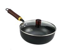Japanese Iron Pan with Wooden Lid - Japanesee wokk | Non-Stick Hand-Forged Pot | Traditional Zhangqiu Skillet for Induction Cooktop Gas Stove Outdoor Campfire Cooking | 950g