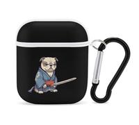 Japanese Judo Bulldog Samurai Earphone Case Cover Compatible with AirPods 1&2 Shockproof Bluetooth Headset Case White-style