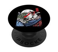 Japanese Kaiju Monster vs Laser Cat Eye Great Wave Red Sun PopSockets Adhesive PopGrip