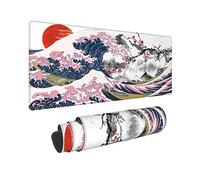 Japanese Kanagawa Great Wave Mount Fuji Cherry Blossoms Sunrise Gaming Keyboard Mouse Pad Mousepad Accessories Huge Extended XL Stitched Edge Rubber Sole for Home Office(31.5"X 11.8")
