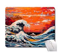 Japanese Kanagawa Waves Mouse Pad,Brightly Orange Unique Design Mousepads,Mouse Pads For Desk With Non-Slip Rubber Base,Office Home Desk Accessories 7.9X9.4 Inch