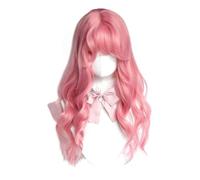 Japanese Kawaii Lolita Wig Long Curly Wig with Bangs Synthetic Fiber Wigs Daily Party Wigs 23in (Pink)