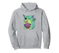 Japanese Kawaii Pastel Goth Anime Ramen Cat Pullover Hoodie, Adult Unisex, Heather Grey, Medium
