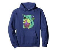 Japanese Kawaii Pastel Goth Anime Ramen Cat Pullover Hoodie, Adult Unisex, Navy Blue, Medium