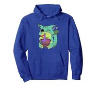 Japanese Kawaii Pastel Goth Anime Ramen Cat Pullover Hoodie, Adult Unisex, Royal Blue, Medium