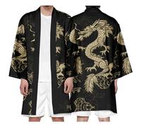 Japanese Kimono Cardigan Mens Kimono Haori Printed Dragon Plus Size Open Front Coat Bathrobe for Spring Summer,Black-5XL