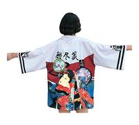 Japanese Kimono Dress Over Jacket - Traditional Classic Haori Clothing Tokyo Harajuku Antique Styles Loose Jacket Robe Costume Bathrobe Sleepwear Girls Women - Geisha, White, Einheitsgröße Große