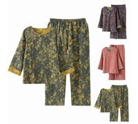 Japanese Kimono Pyjamas For Women Womens Chinese Pyjamas Jacquard Weave Pajama Set Hanfu Kimono Sleepwear Home Fury Set Print Long-Sleeve Top Pants Nine Quarter Sleeve Retro Nightwear