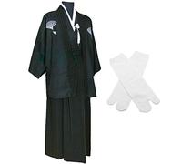 Japanese Kimono Samurai Hakama Bushi Mens Uniform with Tabi Socks Set(CHF010), Black, S(Asia M)