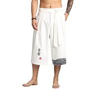 Japanese Kimono Traditional Pants Men Asian Clothing Bath Pant Japan Style Casual Loose Male Yukata Linen Cropped Pants white 2XL Weight 75-85KG