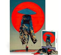 Japanese Kimono with Umbrella And Red Sun Jigsaw Puzzles for Adults1000 Piece Think Sharper Vivid Color Home Play Birthday Idea (38x52cm)