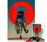 Japanese Kimono with Umbrella And Red Sun Jigsaw Puzzles for Adults1000 Piece Think Sharper Vivid Color Home Play Birthday Idea (38x52cm)