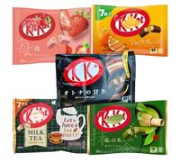 Japanese Kit-Kat Mini Bars - Imported Japanese Chocolate Sweets Candy Snacks Gift Box - Treats for Kids, Women & Men Gift Set (5, 5 Assorted Flavours - Orange, Milk Tea, Matcha, Dark, Strawberry)