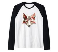 Japanese Kitsune Fox Mask Yokai Inari Origami Style Raglan Baseball Tee
