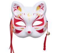 Japanese Kitsune Inu Boku Fox Cat Cute Cosplay Half Mask Masquerade Christmas - red - One size
