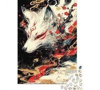 Japanese Kitsune Jigsaw Puzzles 1000 Pieces Recycled Paper White Fox ArtPuzzle for Adults Jigsaw Puzzle Impossible Hard Family Game Great Gift Idea 52x38cm/1000pcs