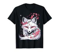 japanese kitsune white fox anime kawaii cherry blossom T-Shirt