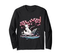 Japanese Kitsune Yokai White Fox Ghost Ukiyo E Sakura Long Sleeve T-Shirt