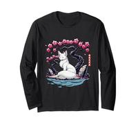 Japanese Kitsune Yokai White Fox Ghost Ukiyo E Sakura Long Sleeve T-Shirt