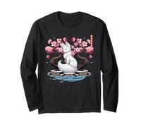 Japanese Kitsune Yokai White Fox Ghost Ukiyo E Sakura Long Sleeve T-Shirt