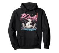Japanese Kitsune Yokai White Fox Ghost Ukiyo E Sakura Pullover Hoodie