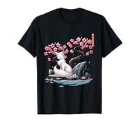 Japanese Kitsune Yokai White Fox Ghost Ukiyo E Sakura T-Shirt
