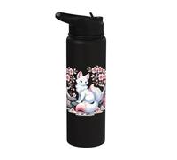 Japanese Kitsune Yokai White Fox Ghost Ukiyo-E Vintage Stainless Steel Insulated Water Bottle