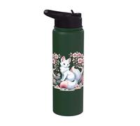 Japanese Kitsune Yokai White Fox Ghost Ukiyo-E Vintage Stainless Steel Insulated Water Bottle