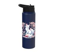 Japanese Kitsune Yokai White Fox Ghost Ukiyo-E Vintage Stainless Steel Insulated Water Bottle