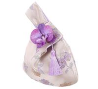 Japanese Knot Bag Wristlet with Orchid Tassel Fabric Purse Women | Embroidered Floral Detail, Lightweight 50.30g Carry, Pink Decorative Style, for Parties and Banquet Events