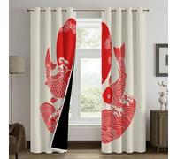 Japanese Koi Carp Blackout Curtains for Living Room, Oriental Ukiyo E Fish Curtains Bedroom Home Decor, Thermal Eyelet Window Drapes, 2 Panels 65 Drop, 29.5x65 (W x L) Q-D22