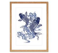 Japanese Koi Carp Illustration Art Print Framed Poster Wall Decor 9x7 inch