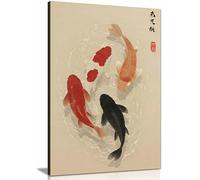 Japanese Koi Fish Canvas, Zen Water Painting, Japandi Decor, Tranquil Pond, Modern Oriental Framed Canvas Print, Pictures for Home Walls, Bedroom, Living Room & Bathroom Decor 91x61cm (36x24in)