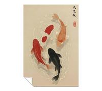 Japanese Koi Fish Canvas, Zen Water Painting, Japandi Decor, Tranquil Pond, Modern Oriental Unframed Poster Print, Pictures for Home Walls, Bedroom, Living Room & Bathroom Decor 31x20cm (12x8in)