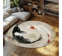 Japanese Koi Fish Foldable Circle Carper Eastern Yin and Yang Non Slip Round Throw Rugs for Hallway Home Office Study Floor Decor 152cm（Round）