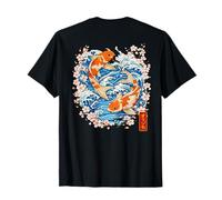Japanese Koi Fish Japan Sakura Waves Kanji Back Art T-Shirt