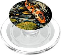 Japanese Koi Fish Lotus Pond Art Illustration PopSockets PopGrip for MagSafe